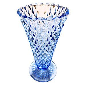 Vintage Indiana Glass Light Blue Diamond Point Vase - Excellent Condition